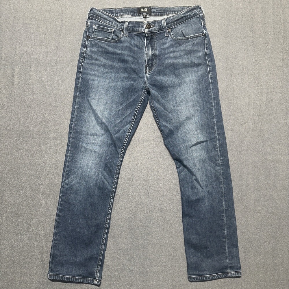 Men's Paige Federal Slim Straight Jeans Graham Dark Blue Size 34 (Measure 34x27)
